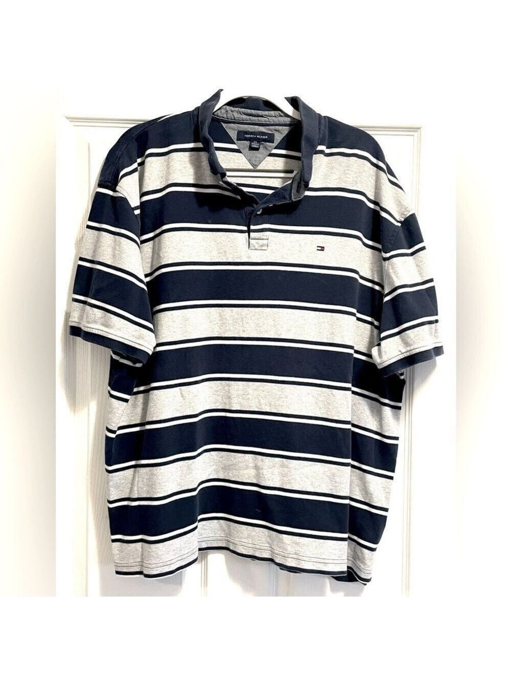 Tommy Hilfiger Menโs Polo Shirt Shirt Sleeves Navy Grey Size XXL